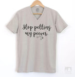 Stop Petting My Peeves Silk Gray V-Neck T-shirt