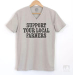 Support Your Local Farmers Silk Gray V-Neck T-shirt