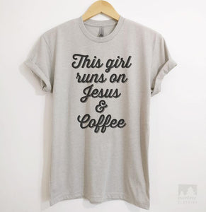 This Girl Runs On Jesus & Coffee Silk Gray Unisex T-shirt