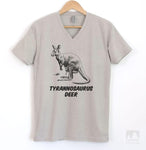 Tyrannosaurus Deer Silk Gray V-Neck T-shirt