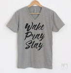Wake Pray Slay Heather Gray V-Neck T-shirt