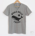 Whale Hello There! Heather Gray V-Neck T-shirt